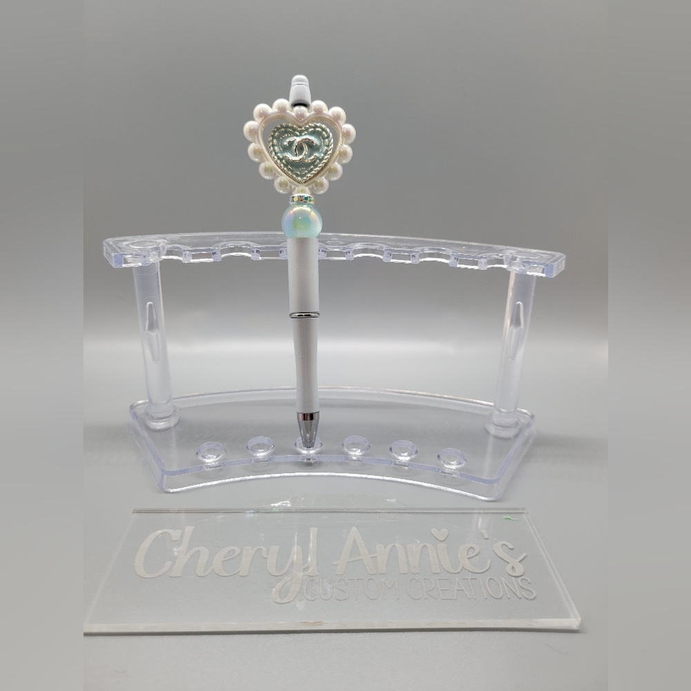 White, Light Blue and Silver Decorative Luxury Pen